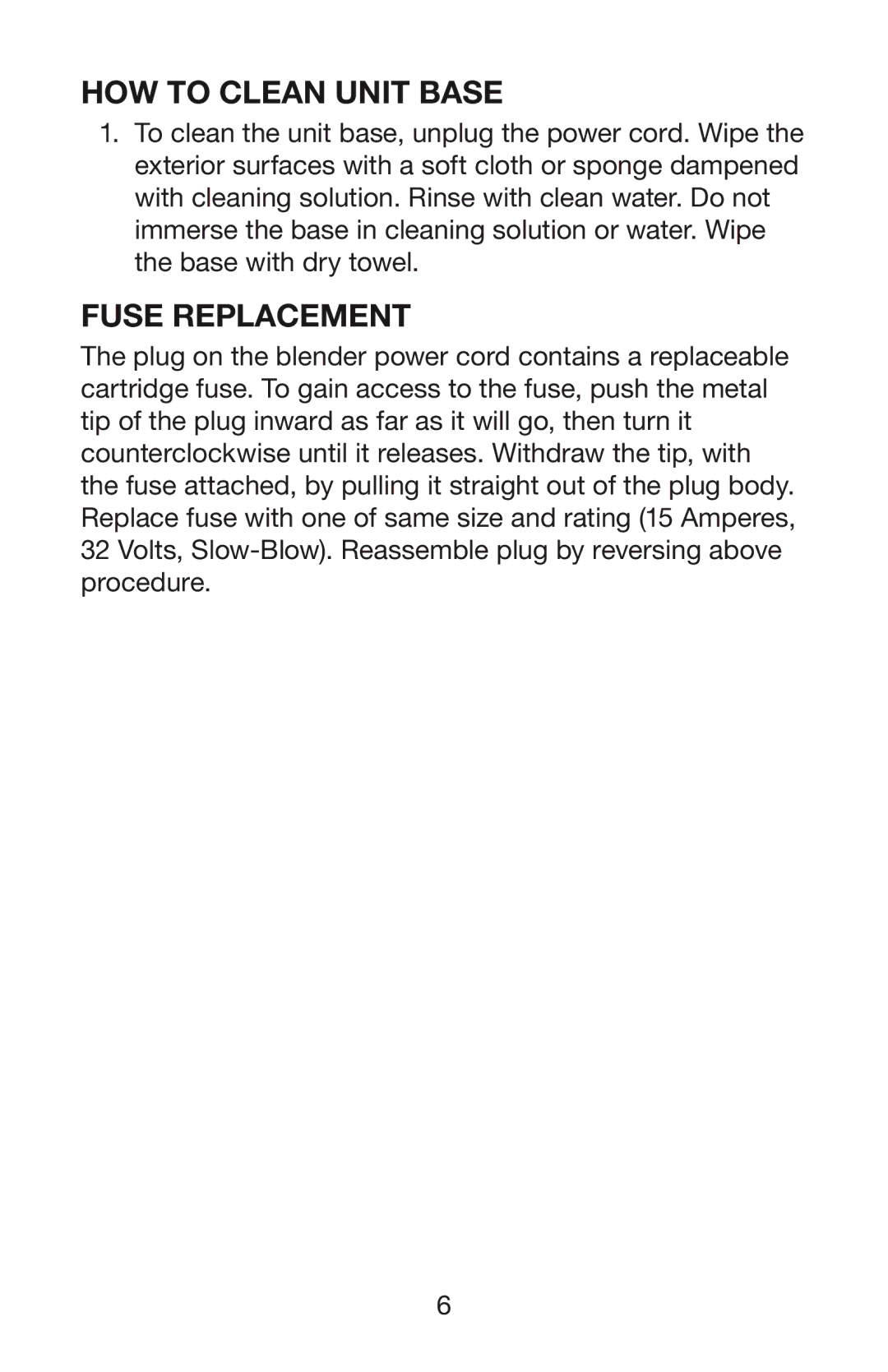 Waring TG15 manual How To Clean unit Base, Fuse Replacement 