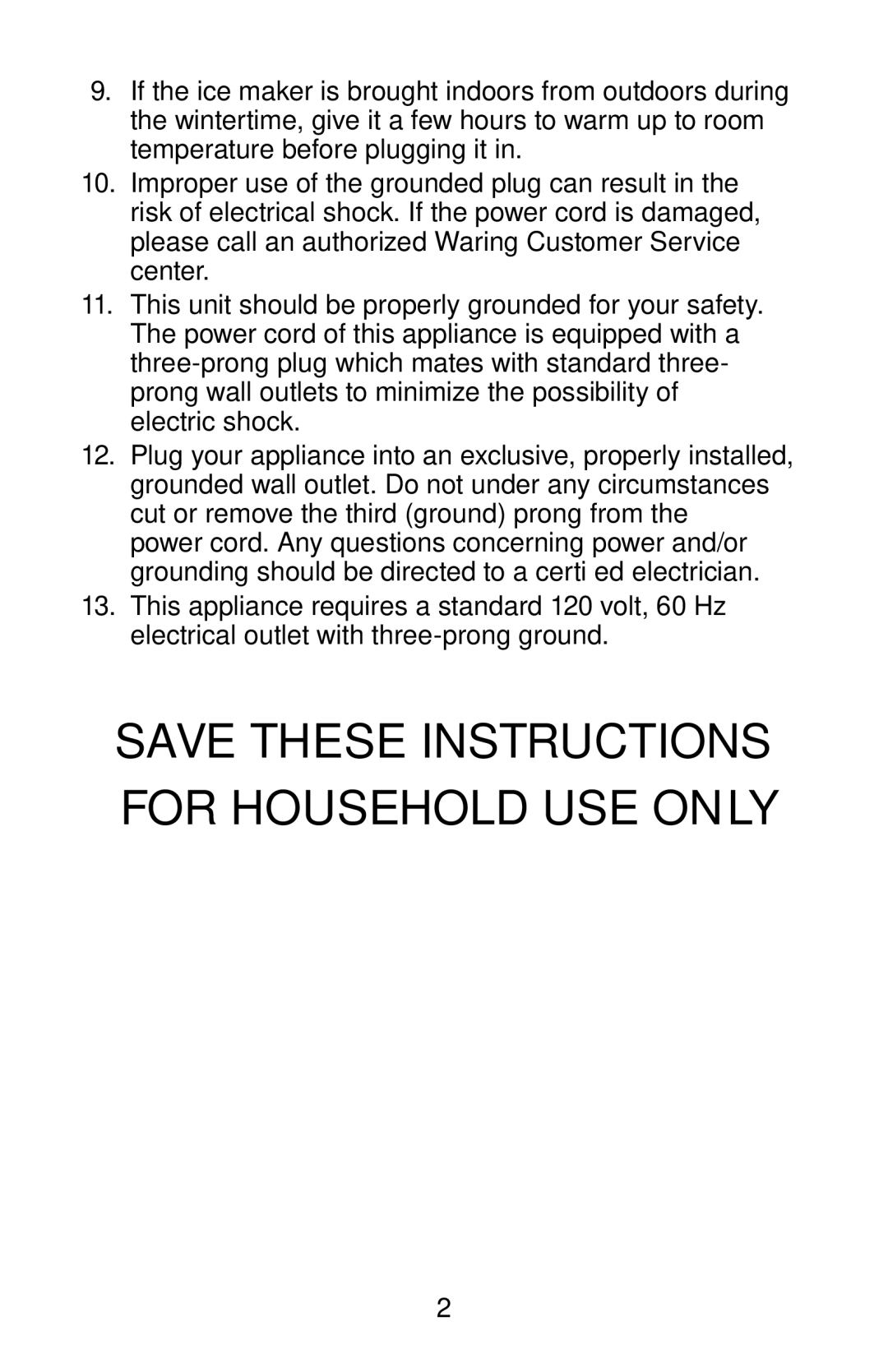 Waring WIM30 manual Save these instructions for Household Use Only 