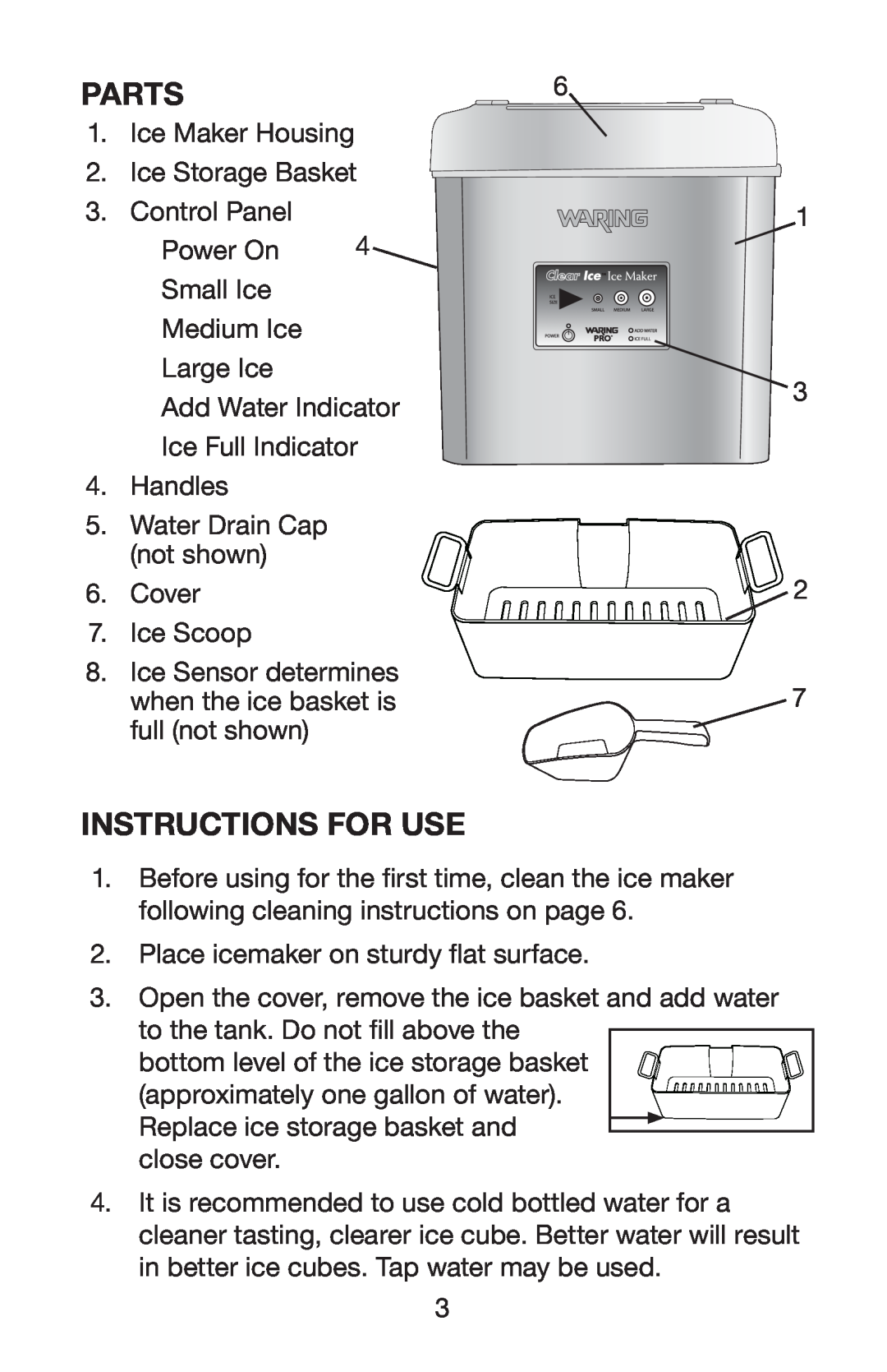 Waring WIM30 manual Parts6, Instructions for use 