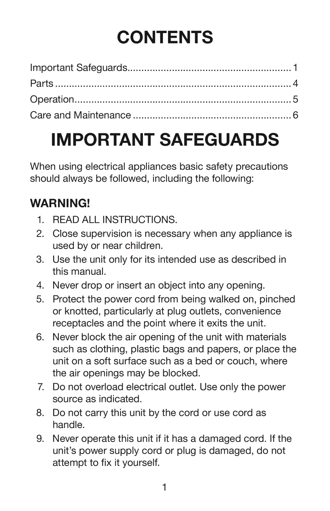 Waring WM007 manual Contents 