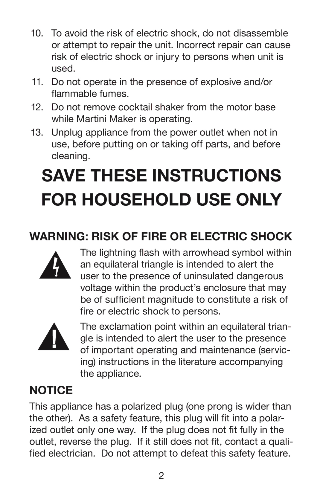 Waring WM007 manual Save These Instructions for Household USE only 