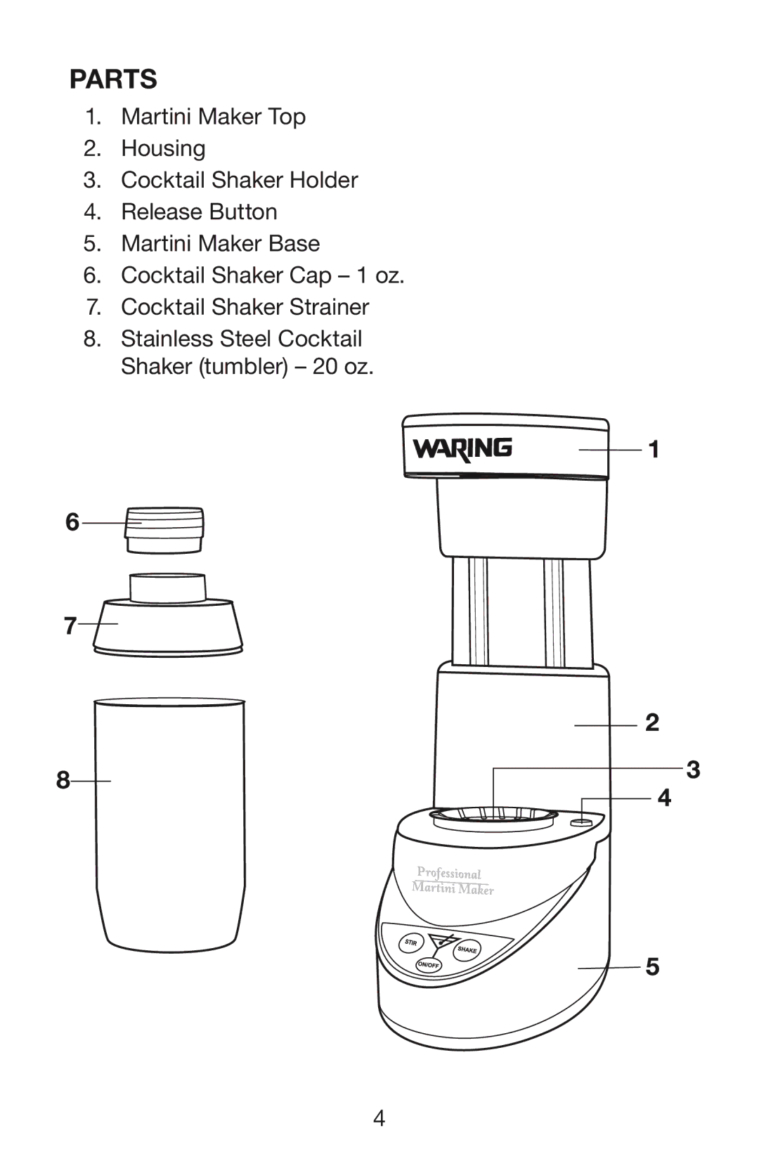 Waring WM007 manual Parts 