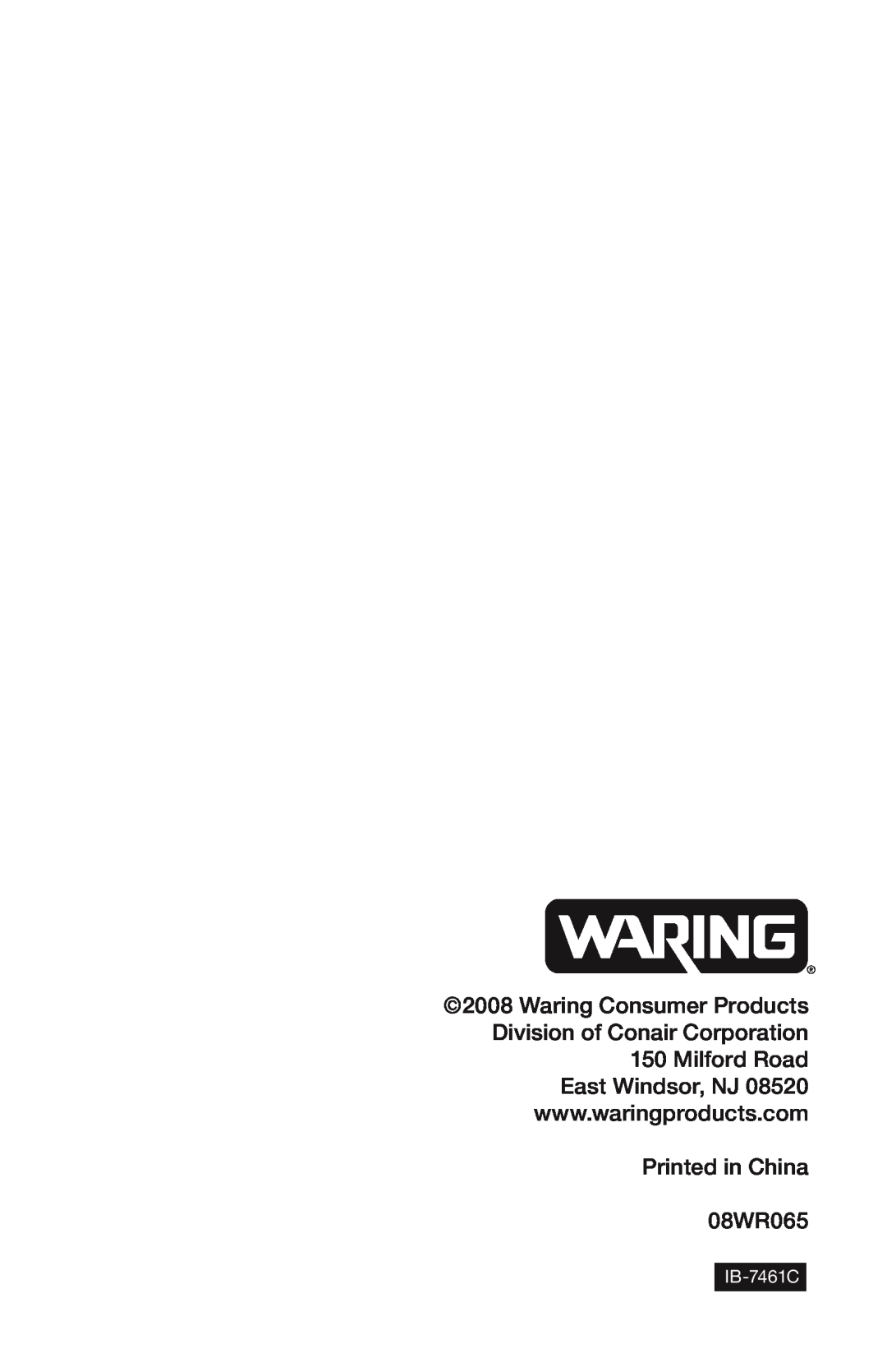 Waring WM007 manual IB-7461C 