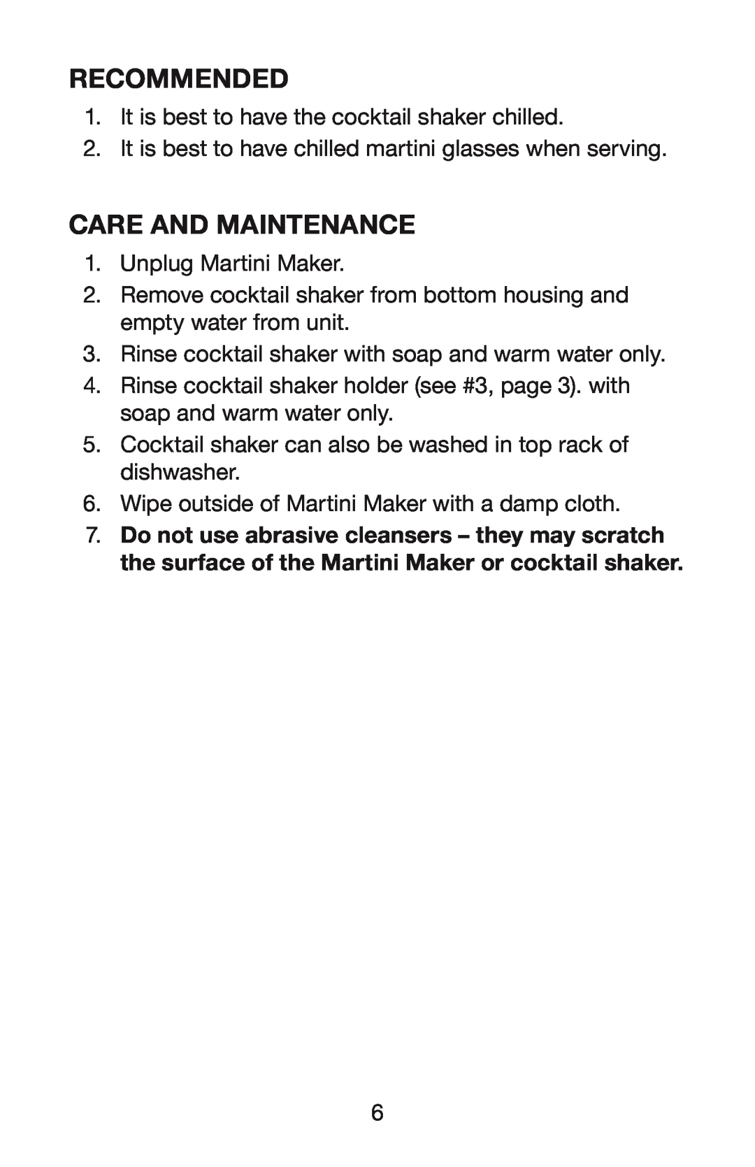 Waring WM007 manual Recommended, care and maintenance 