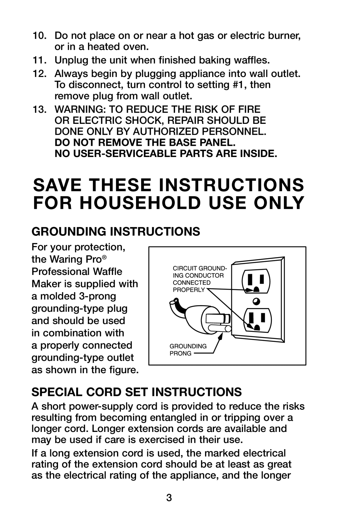 Waring WMK600 manual Save These Instructions for Household USE only, Grounding Instructions 