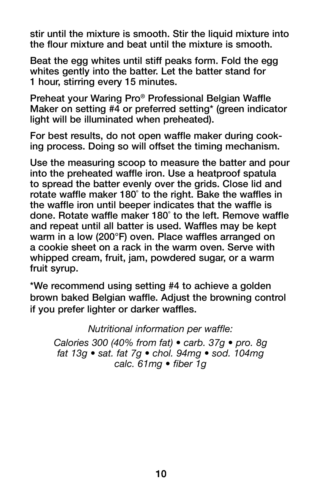 Waring WMK600 manual Nutritional information per waffle 