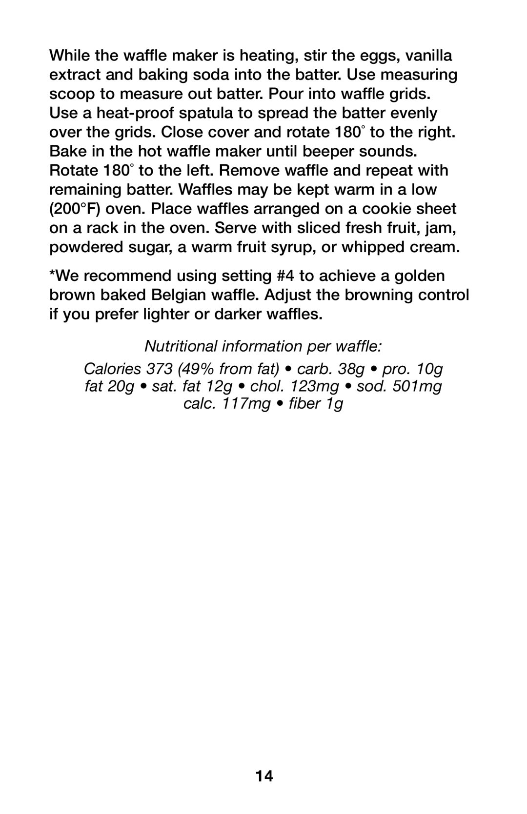 Waring WMK600 manual Nutritional information per waffle 