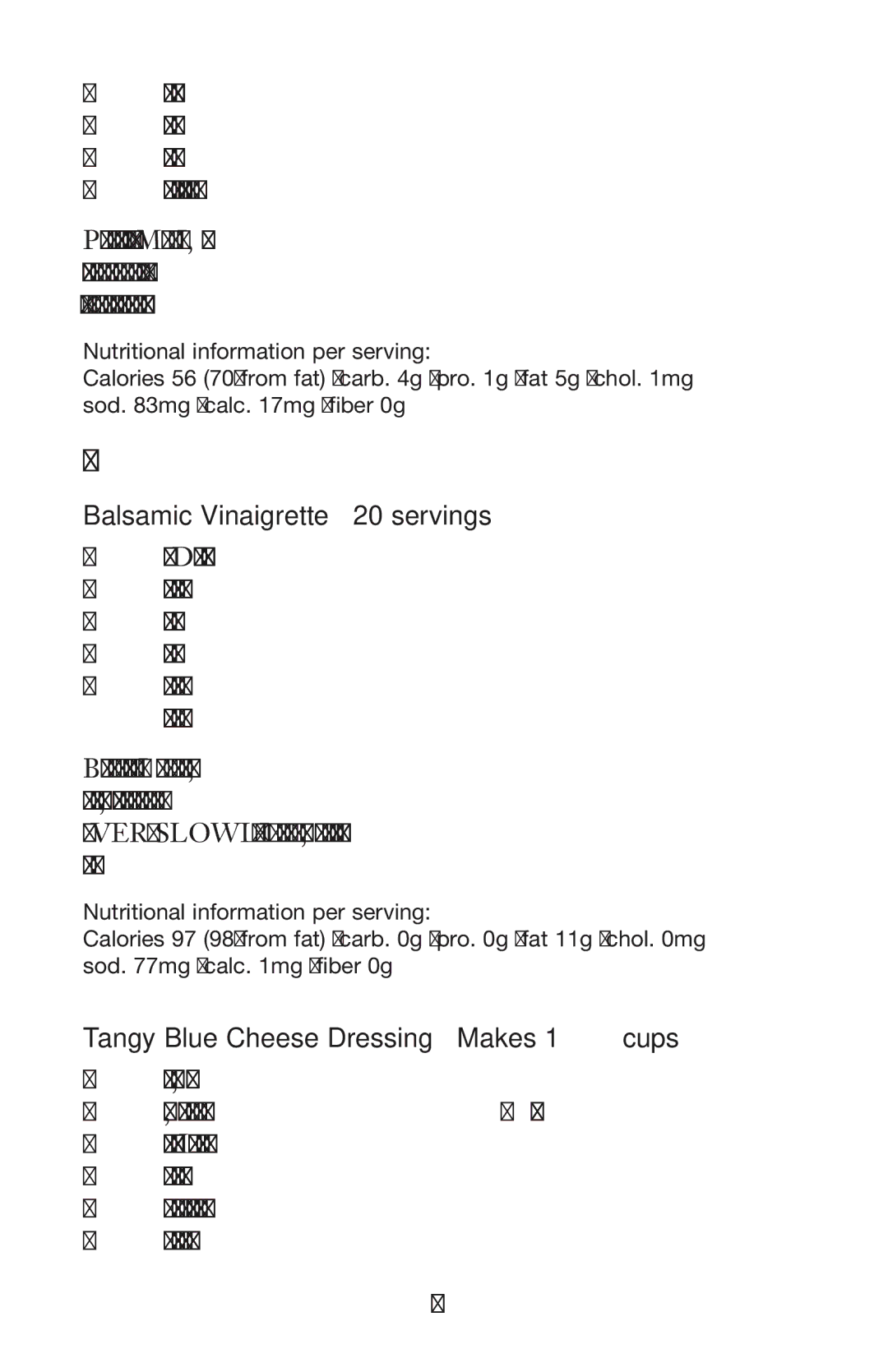 Waring WPB, PBB, MBB manual Balsamic Vinaigrette 20 servings, Tangy Blue Cheese Dressing Makes 1¾ cups 