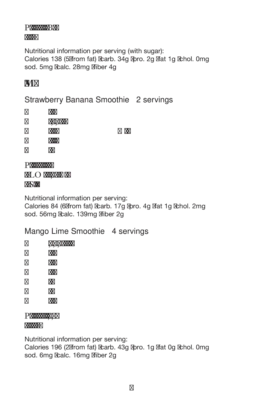 Waring WPB, PBB, MBB manual Smoothies, Strawberry Banana Smoothie 2 servings, Mango Lime Smoothie 4 servings 