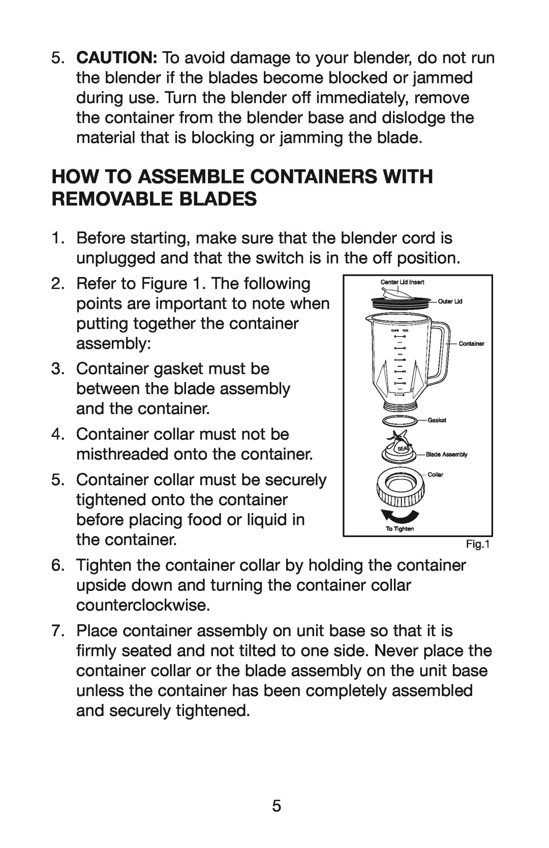 Waring WPB, PBB, MBB manual How To Assemble Containers with Removable Blades 