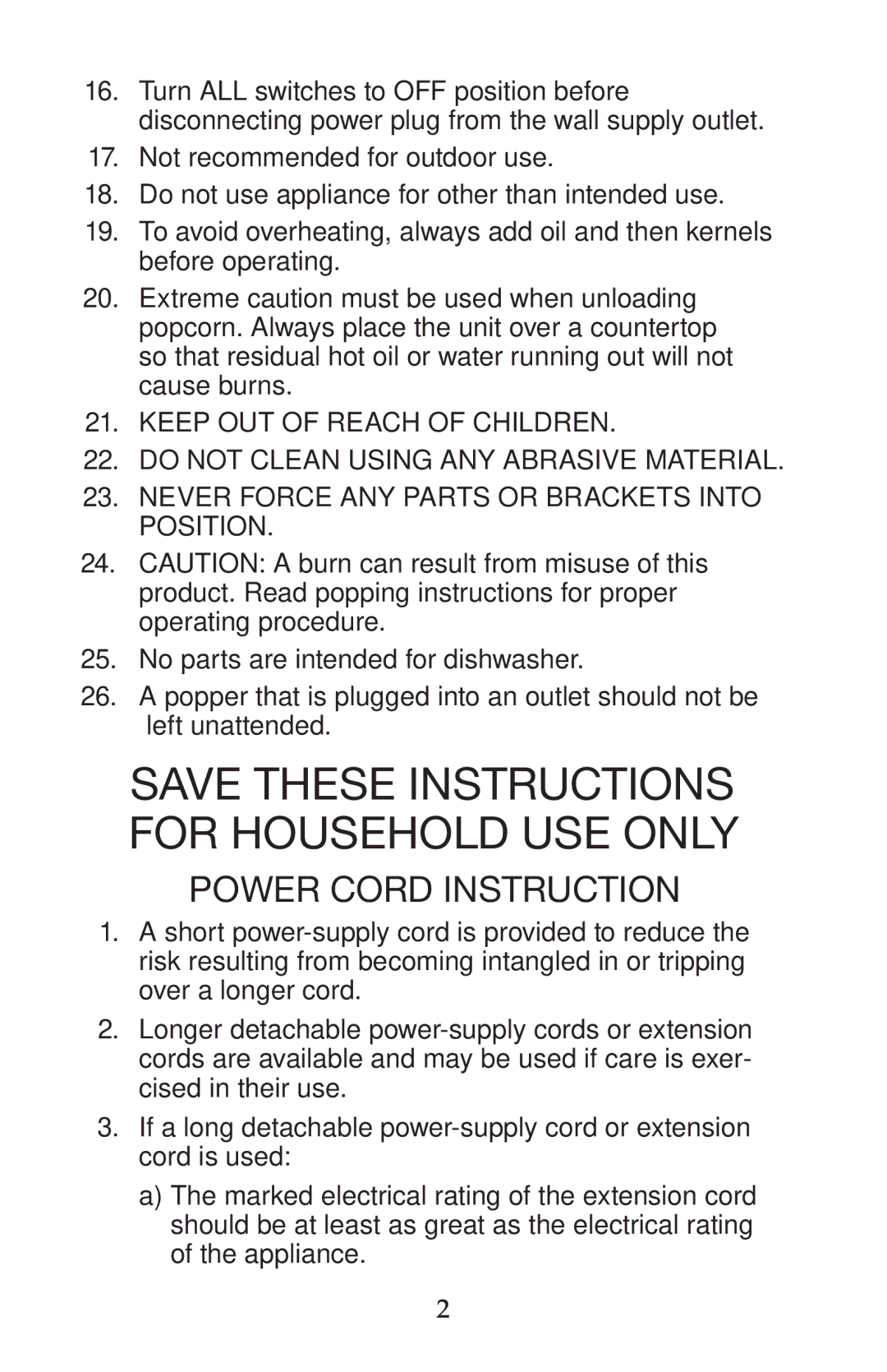 Waring WPM25 manual Save These Instructions for Household USE only 