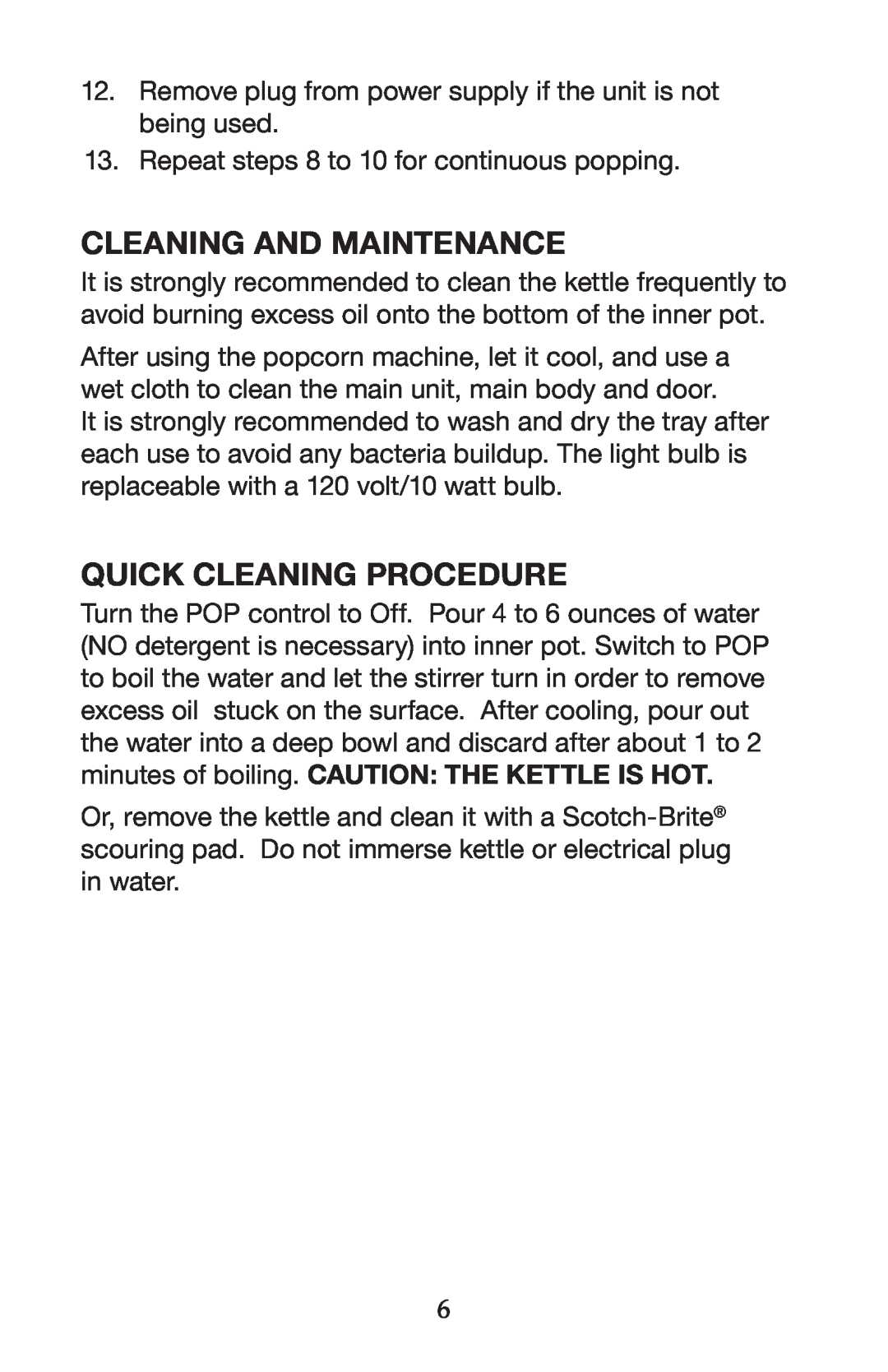 Waring WPM25 manual Cleaning and Maintenance, Quick Cleaning Procedure 