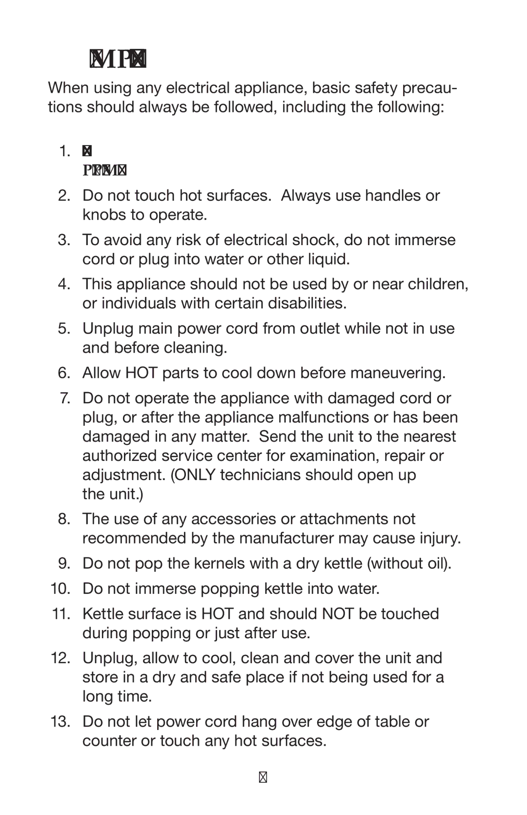 Waring WPM40 manual Important Safeguards 