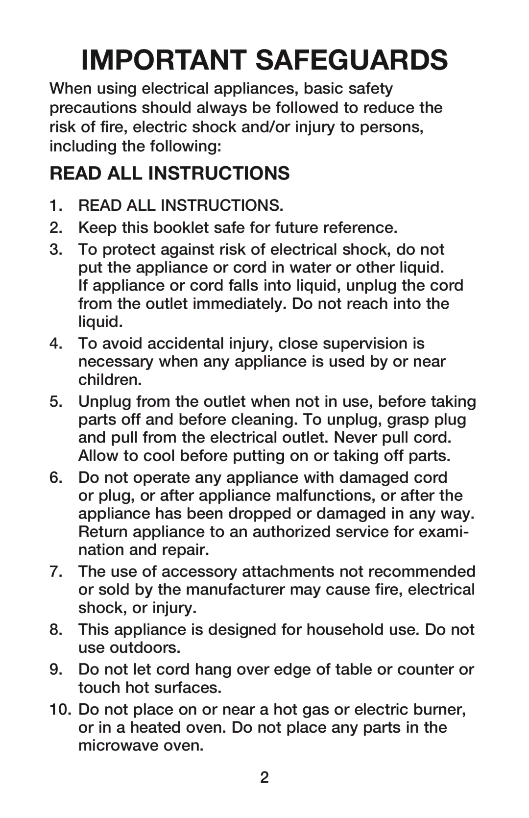 Waring YM350 manual Important Safeguards, Read ALL Instructions 