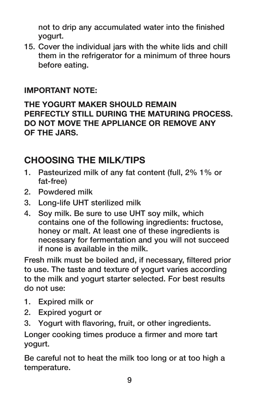 Waring YM350 manual Choosing the MILK/TIPS 