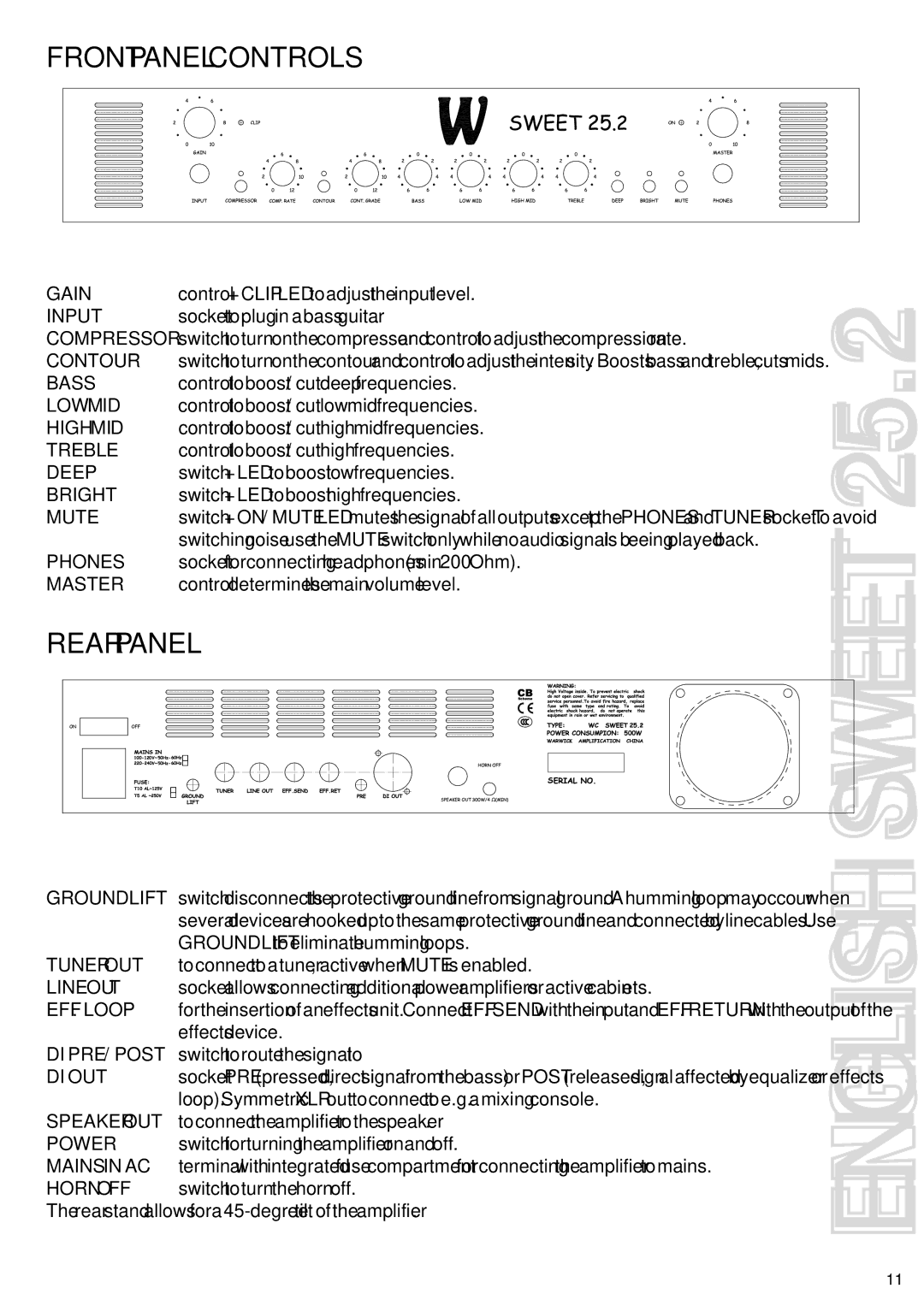 Warwick 25.2, 15.3 owner manual 