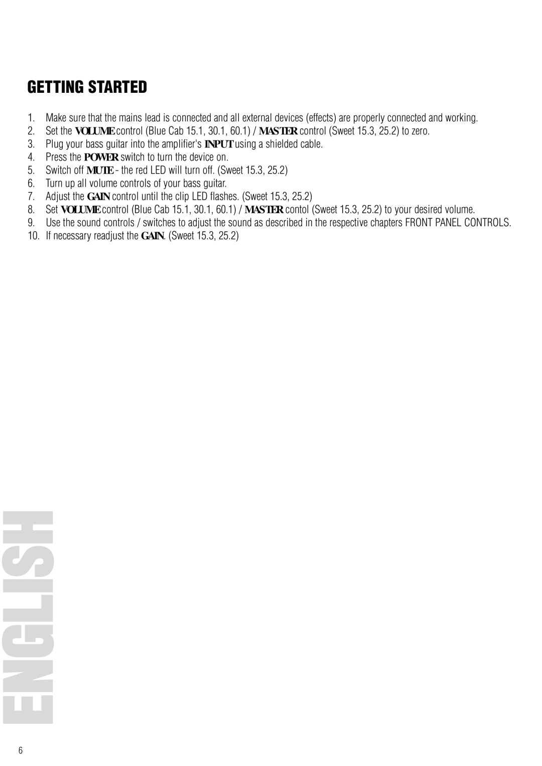 Warwick 15.1, 30.1, 60.1 owner manual Getting Started 