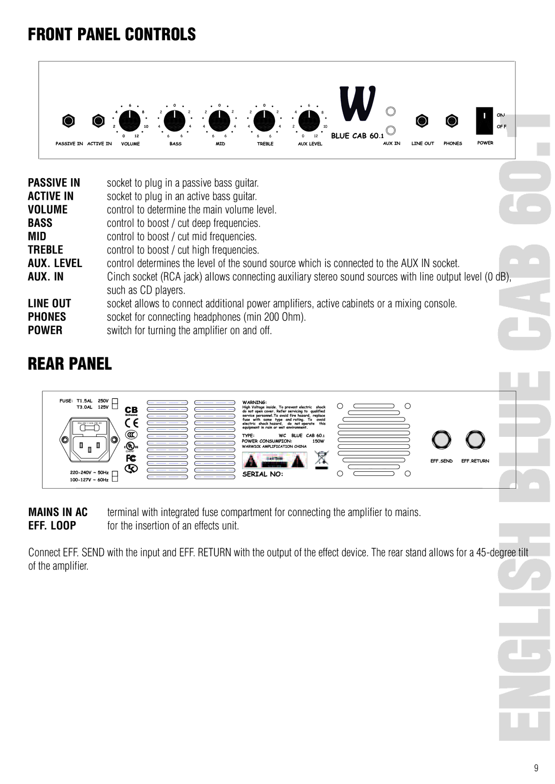 Warwick 15.1, 30.1 owner manual 60.1 