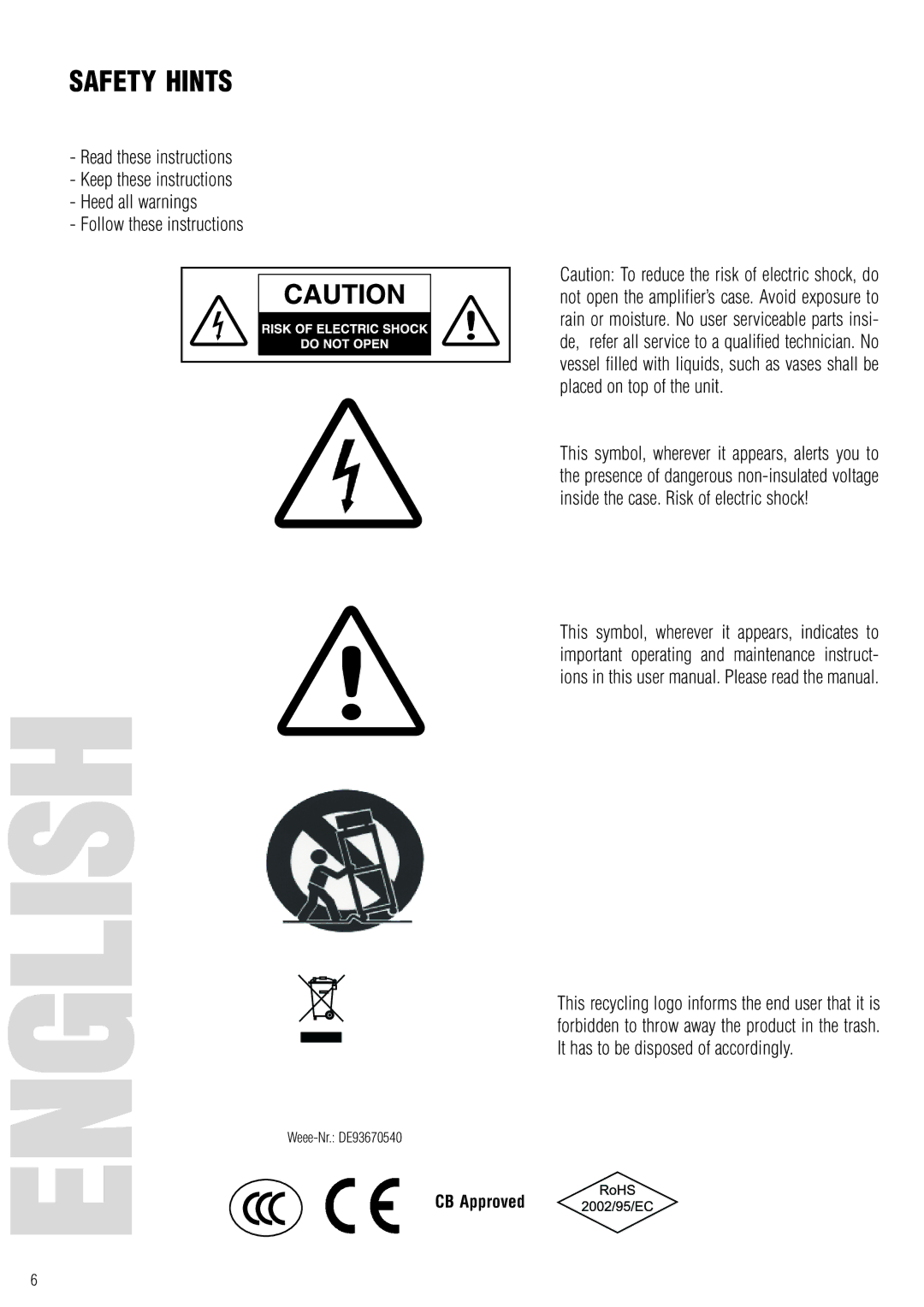 Warwick 3.3 / 5.2 owner manual English, Safety Hints 