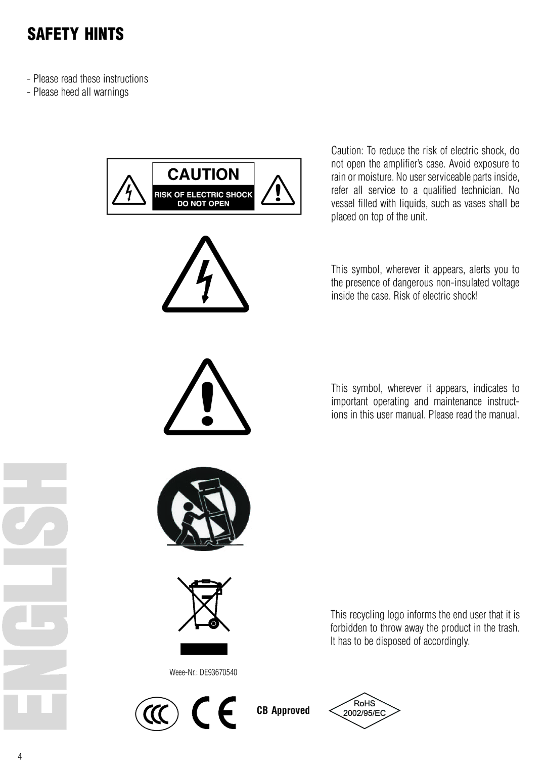 Warwick CCL ND 4, CCL 210 ND 8, CCL ND 8 owner manual English, Safety Hints 