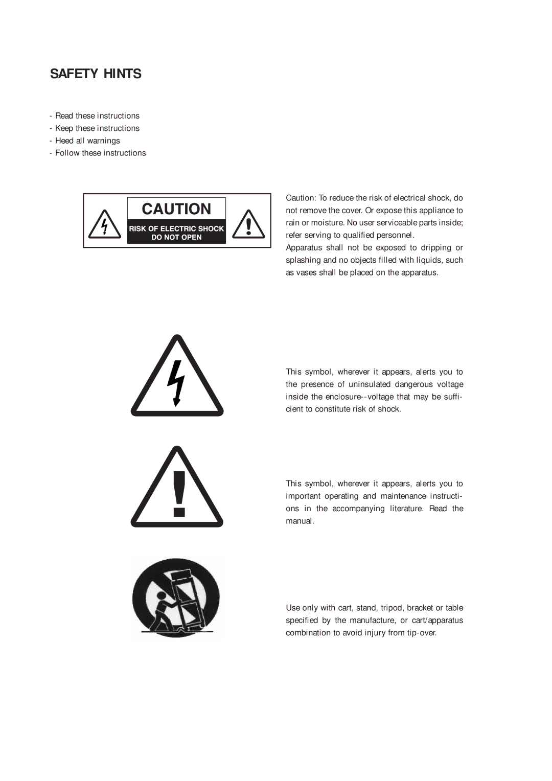 Warwick Quadruplet owner manual Safety Hints 