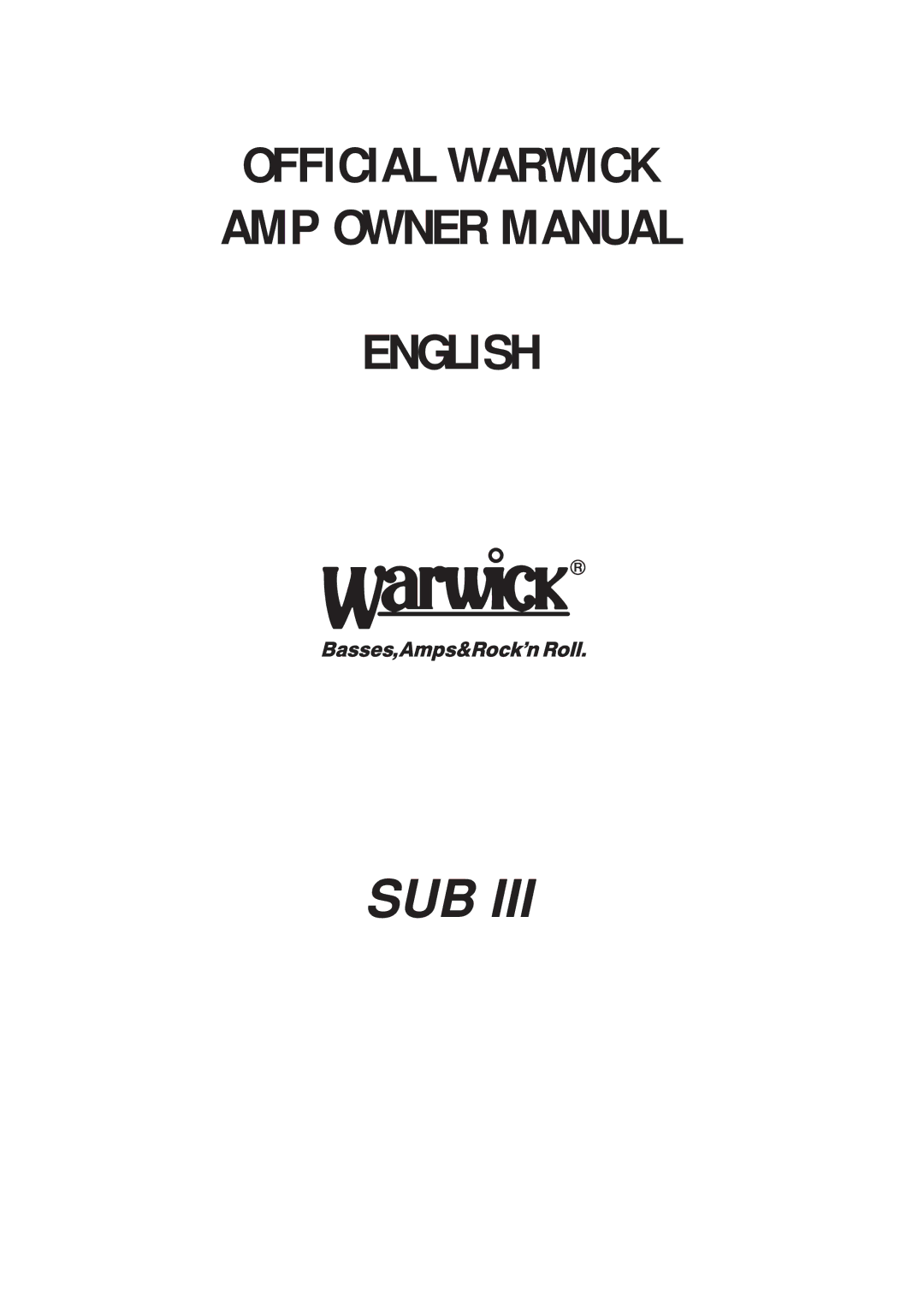 Warwick SUB III owner manual Sub 