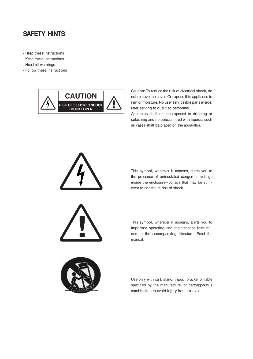 Warwick SUB III owner manual Safety Hints 