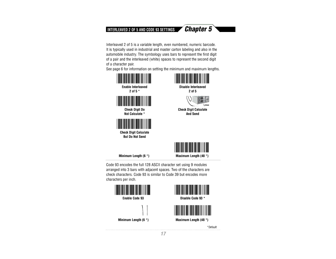 Wasp Bar Code CCD Scanner manual Interleaved 2 of 5 and Code 93 Settings 