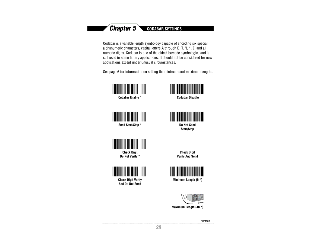 Wasp Bar Code CCD Scanner manual Codabar Settings 