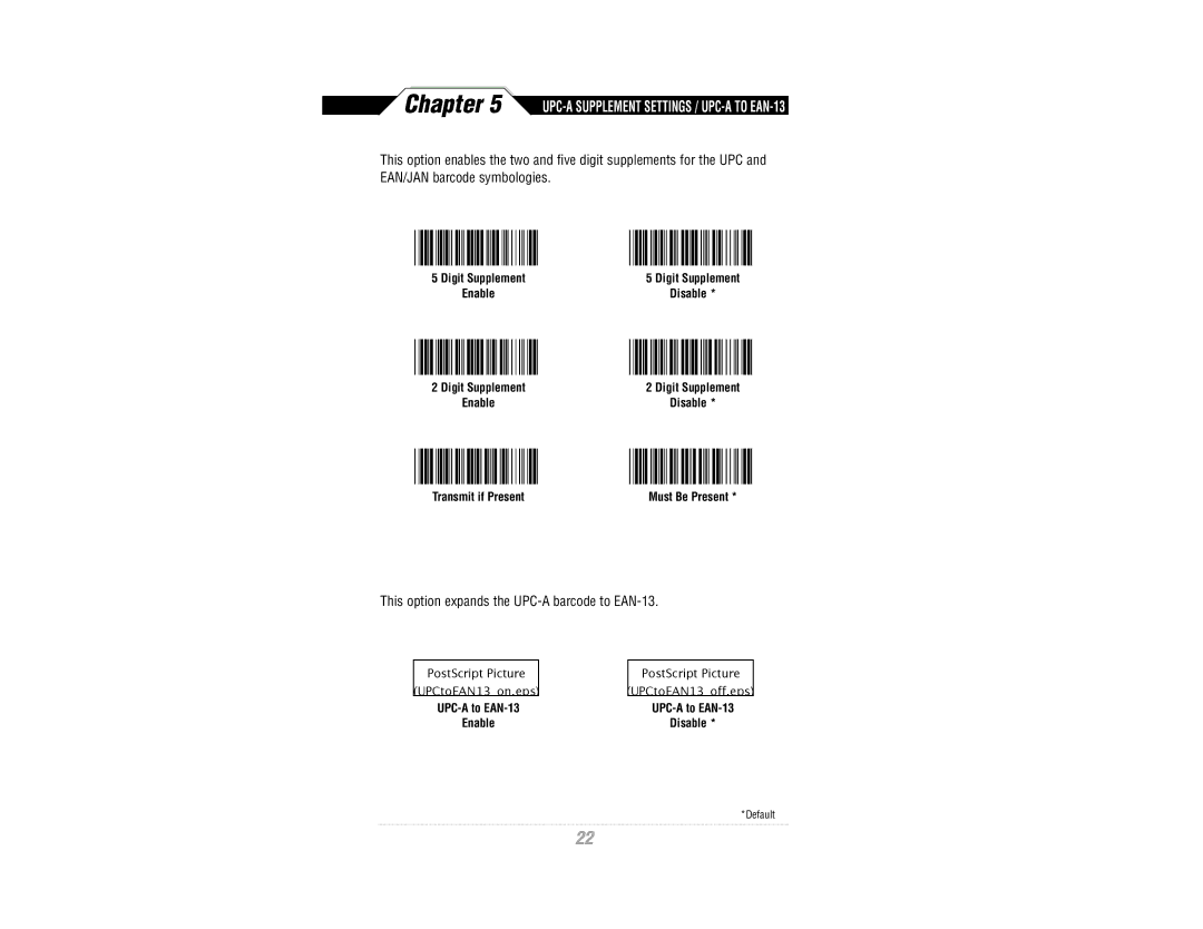 Wasp Bar Code CCD Scanner manual UPC-A Supplement Settings / UPC-A to EAN-13 