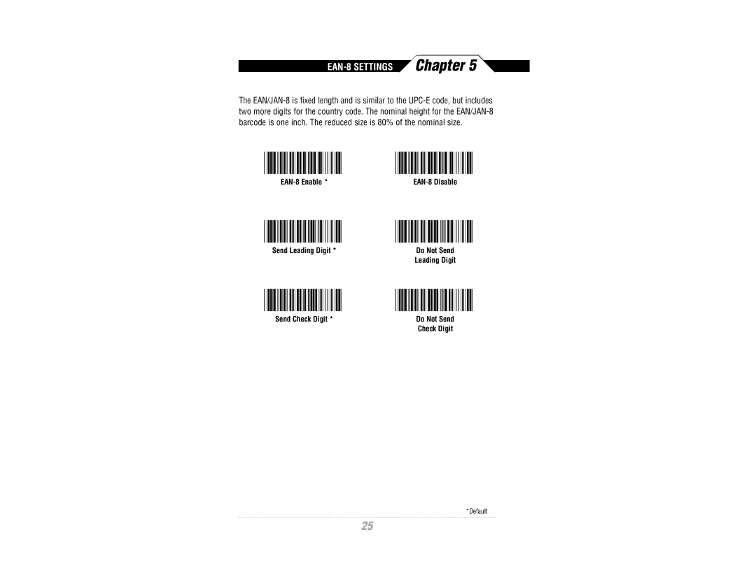 Wasp Bar Code CCD Scanner manual EAN-8 Settings 