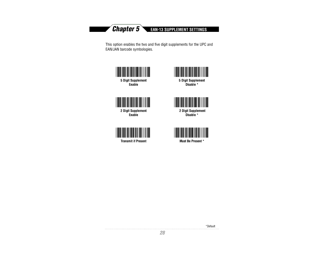 Wasp Bar Code CCD Scanner manual EAN-13 Supplement Settings 