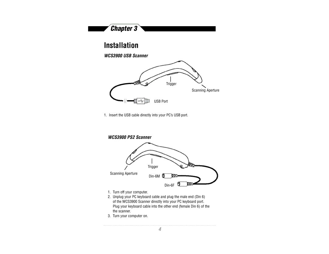 Wasp Bar Code CCD Scanner manual Installation, WCS3900 PS2 Scanner 