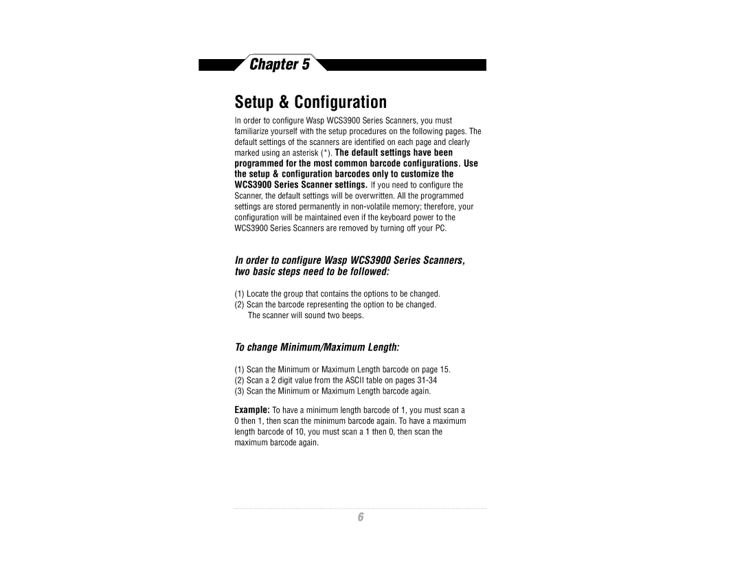 Wasp Bar Code CCD Scanner manual Setup & Configuration, To change Minimum/Maximum Length 