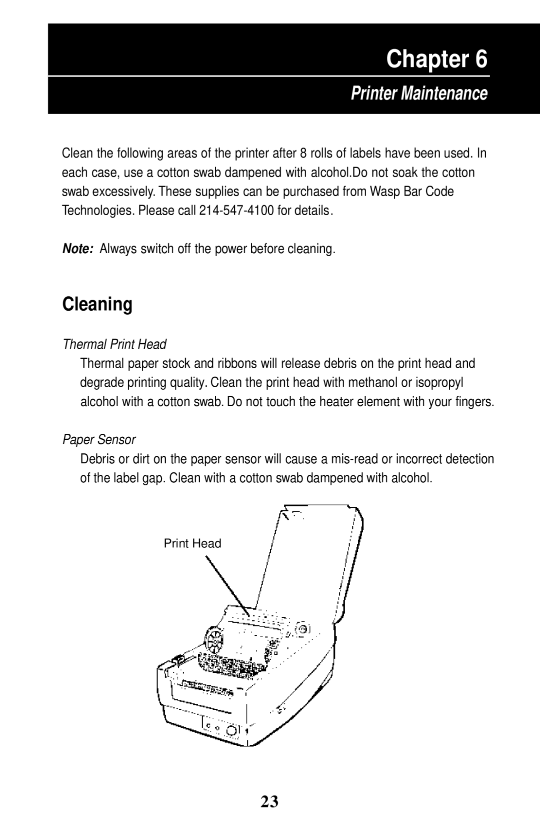 Wasp Bar Code W-300 manual Printer Maintenance 