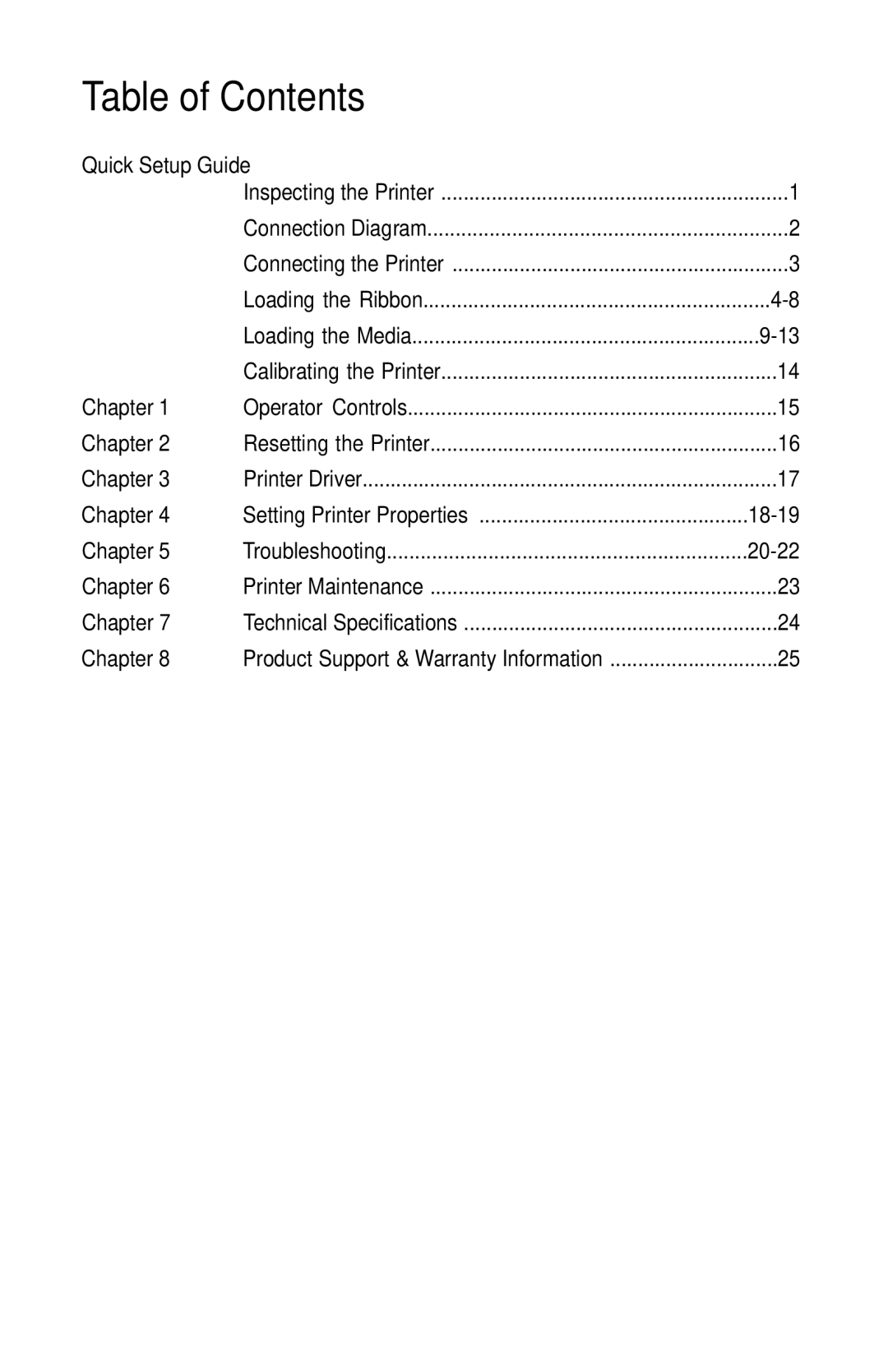 Wasp Bar Code W-300 manual Table of Contents 