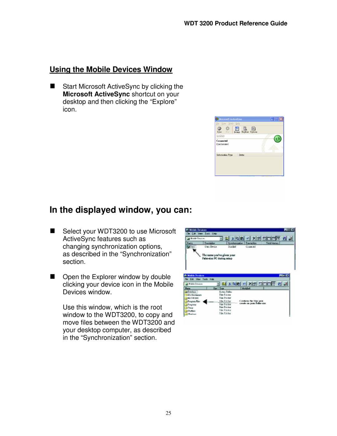 Wasp Bar Code WDT3200 manual Displayed window, you can, Using the Mobile Devices Window 