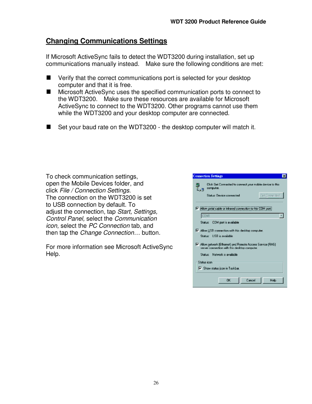 Wasp Bar Code WDT3200 manual Changing Communications Settings 