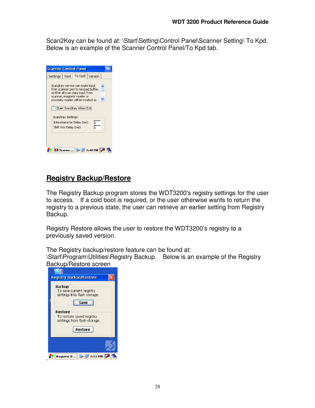 Wasp Bar Code WDT3200 manual Registry Backup/Restore 