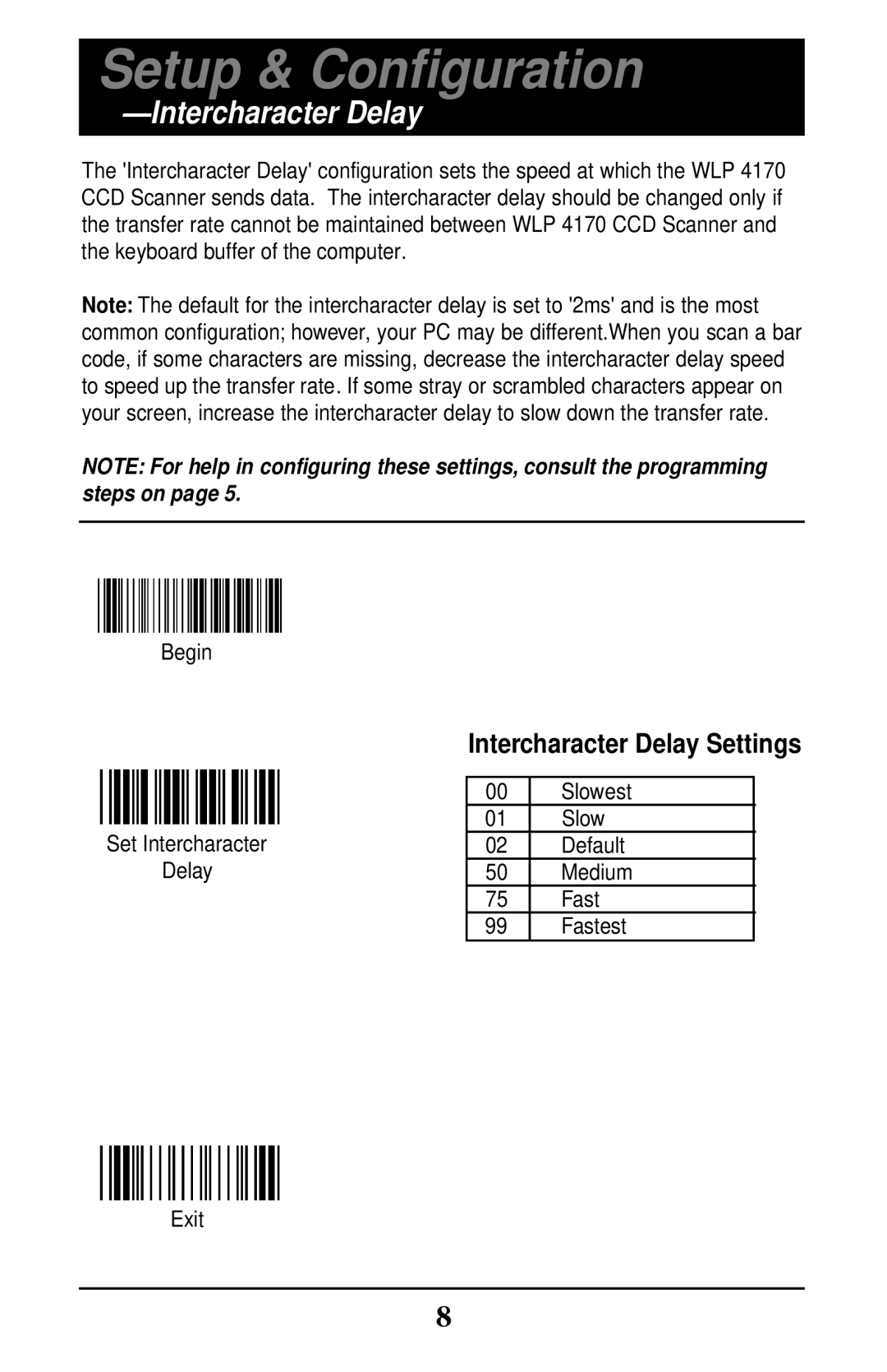 Wasp Bar Code WLP 4170 CCD manual Intercharacter Delay 