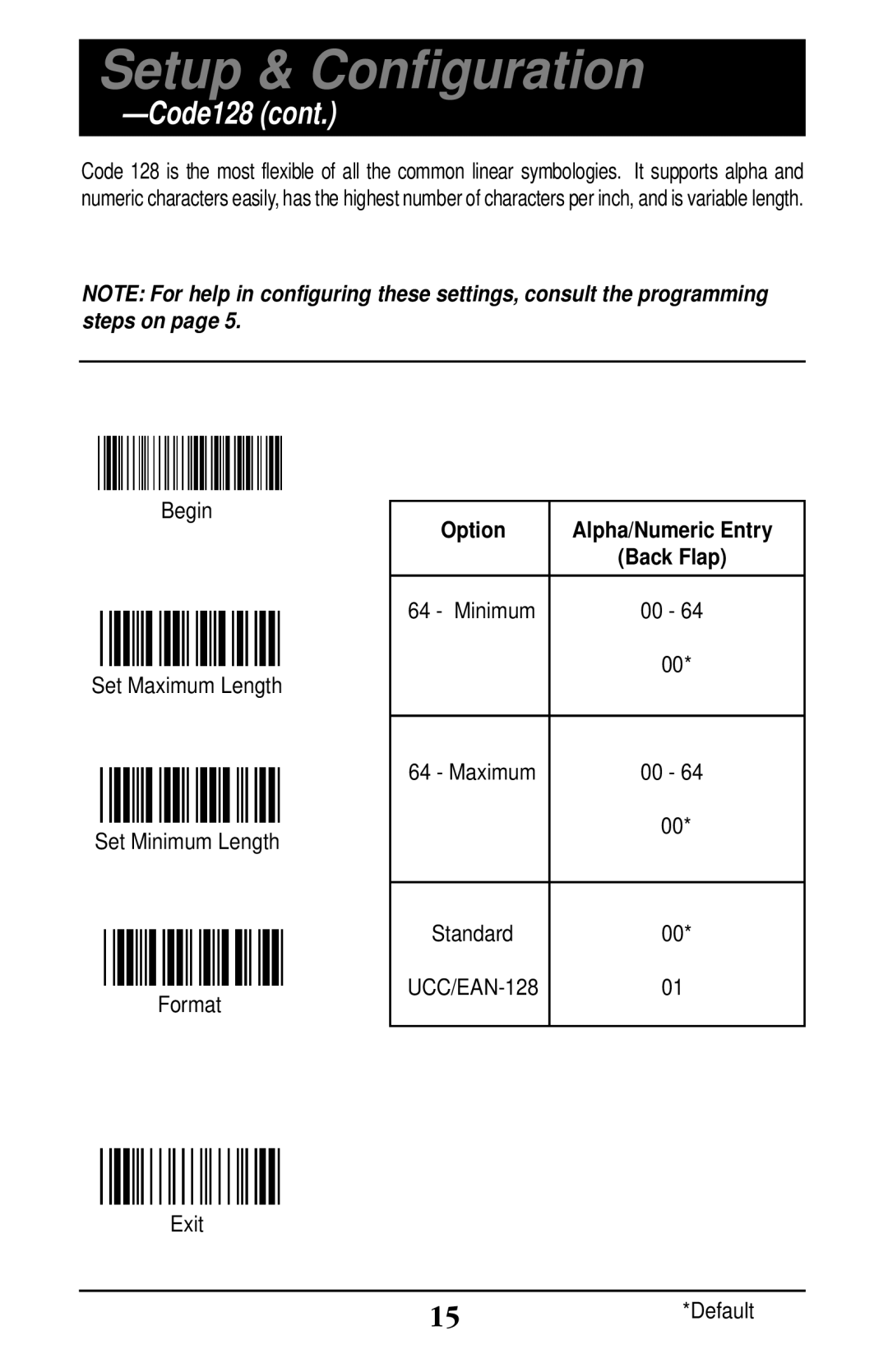 Wasp Bar Code WLP 4170 CCD manual Set Maximum Length Maximum 00 Set Minimum Length 