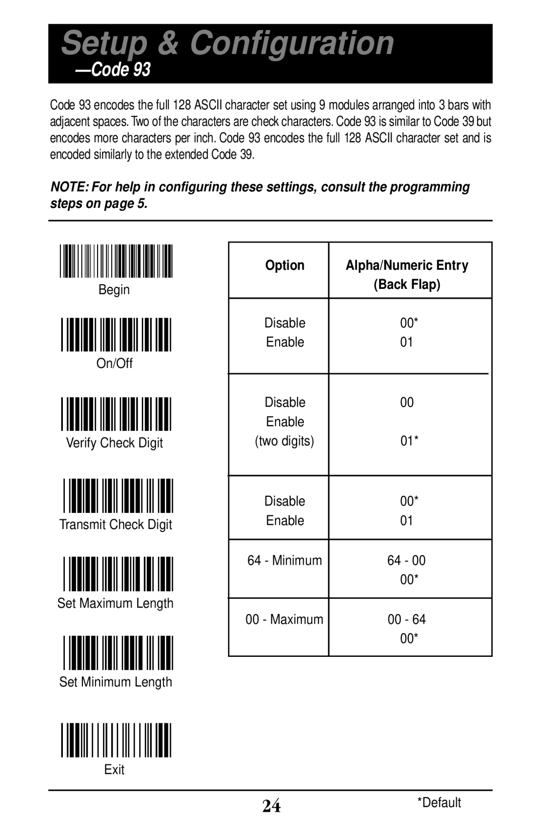 Wasp Bar Code WLP 4170 CCD manual Option Alpha/Numeric Entry 