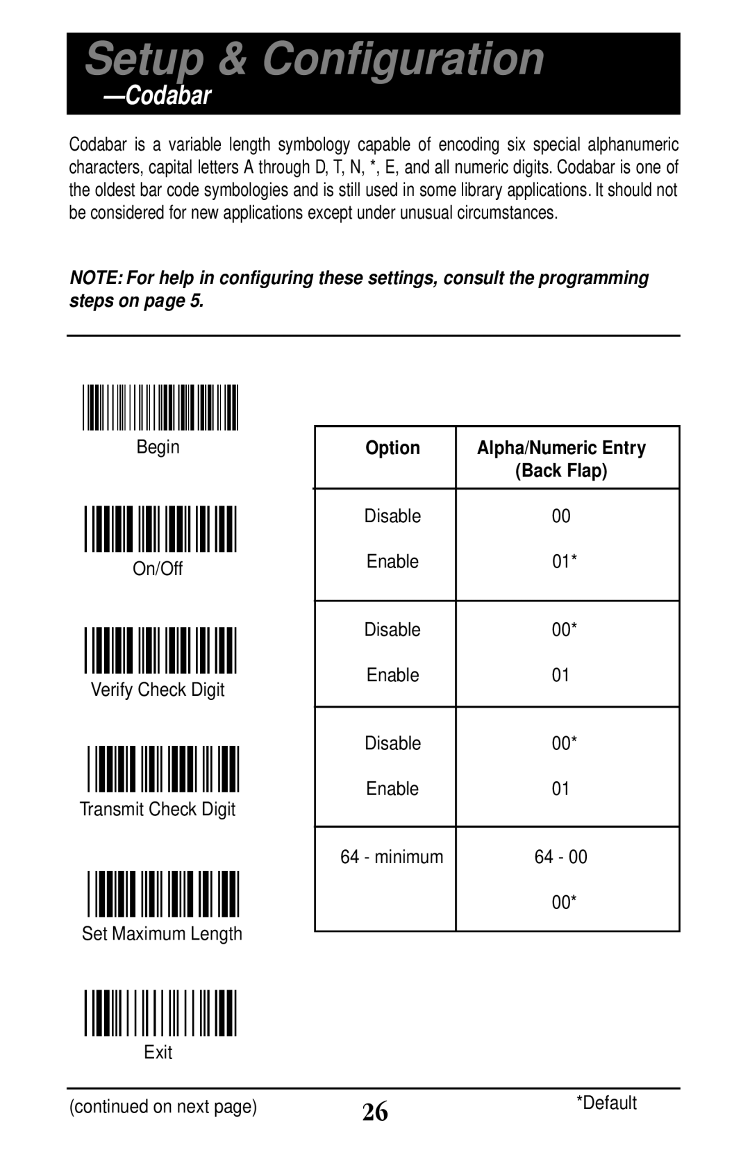 Wasp Bar Code WLP 4170 CCD manual Codabar 