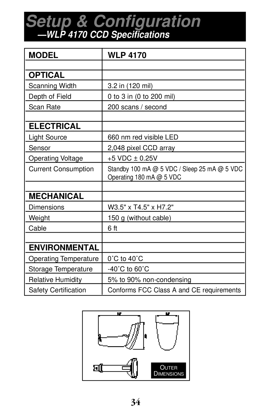 Wasp Bar Code manual WLP 4170 CCD Specifications, Electrical 