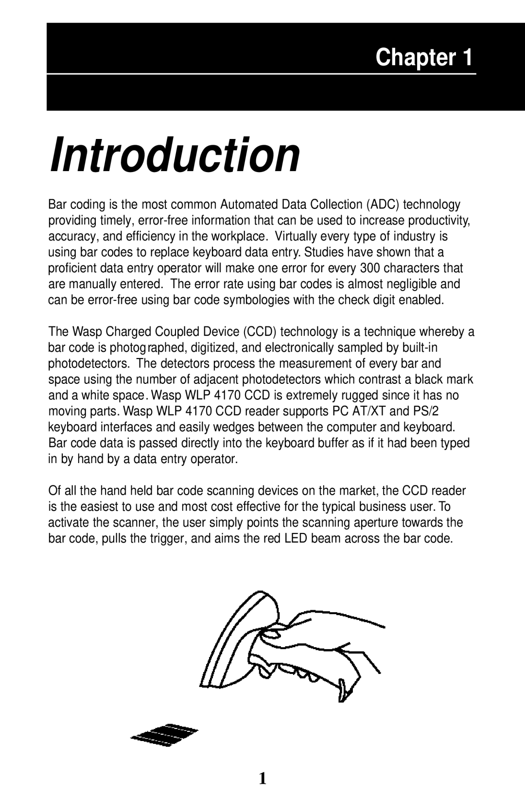 Wasp Bar Code WLP 4170 CCD manual Introduction 