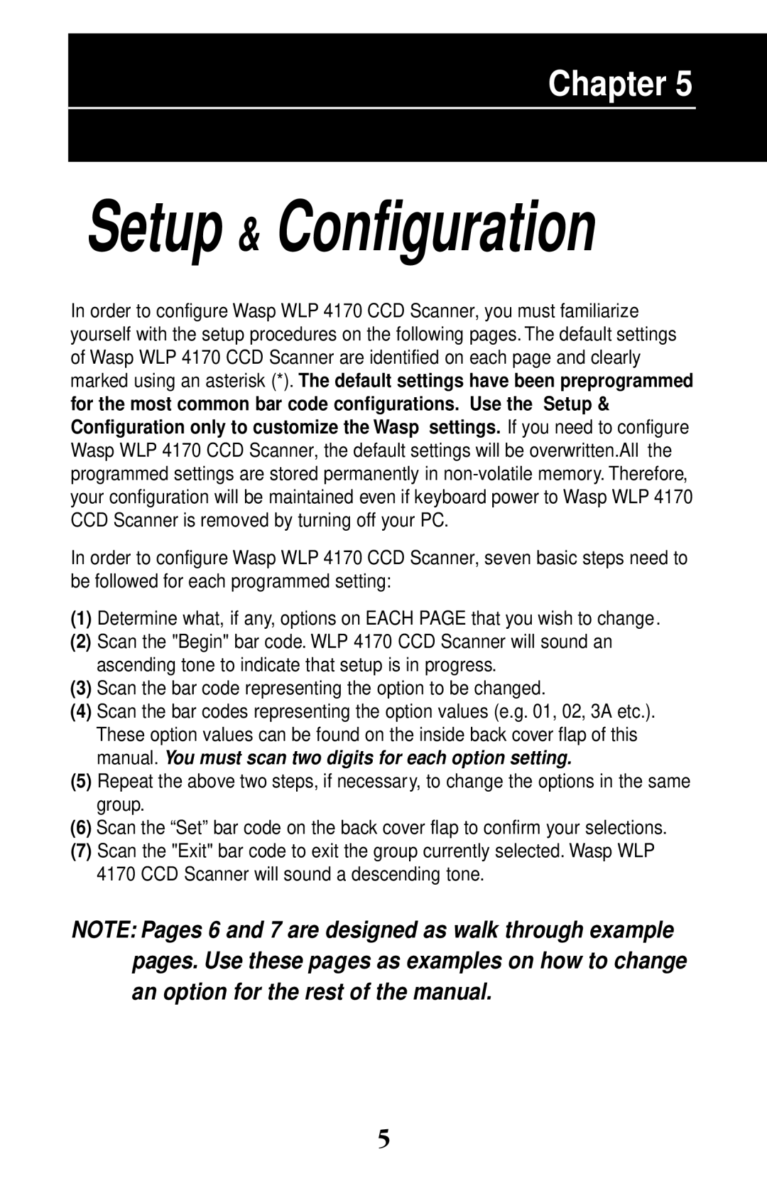 Wasp Bar Code WLP 4170 CCD manual Setup & Configuration 