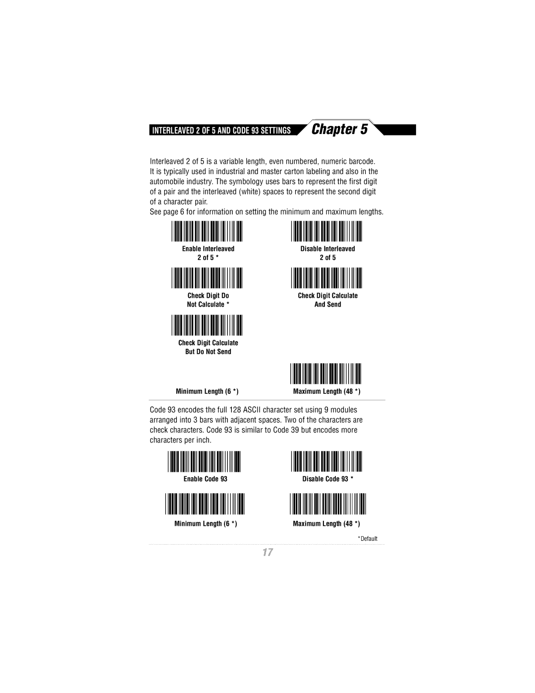 Wasp Bar Code WLR8900 Series manual Interleaved 2 of 5 and Code 93 Settings 