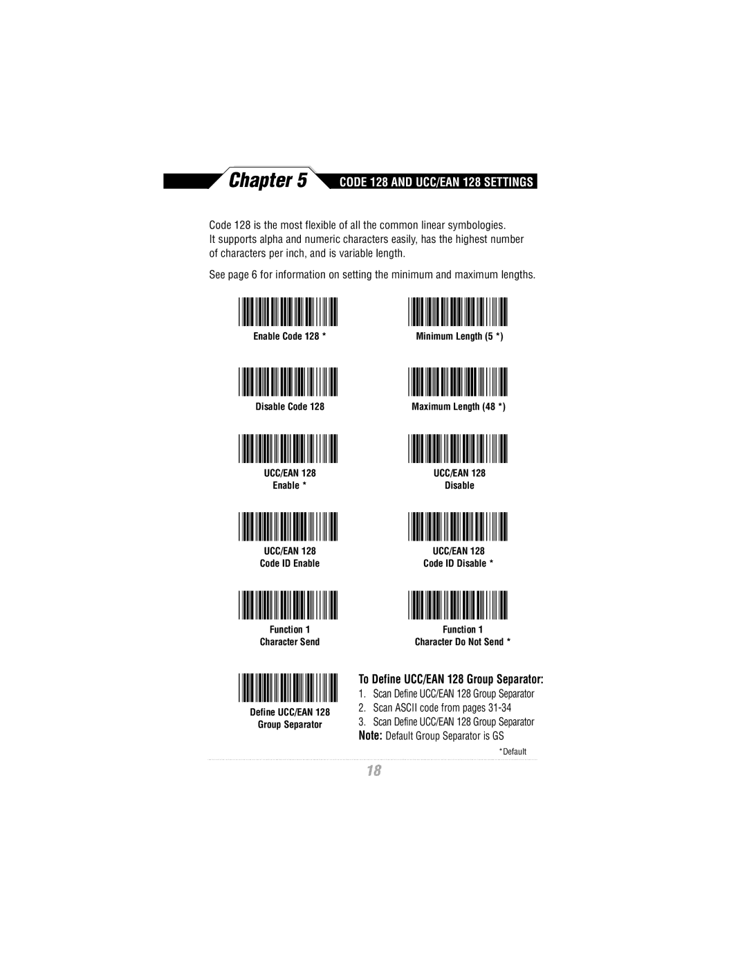 Wasp Bar Code WLR8900 Series manual Code 128 and UCC/EAN 128 Settings, Disable Code 