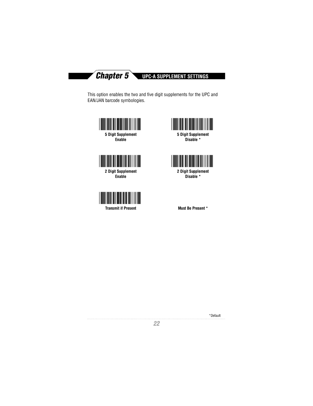 Wasp Bar Code WLR8900 Series manual UPC-A Supplement Settings 