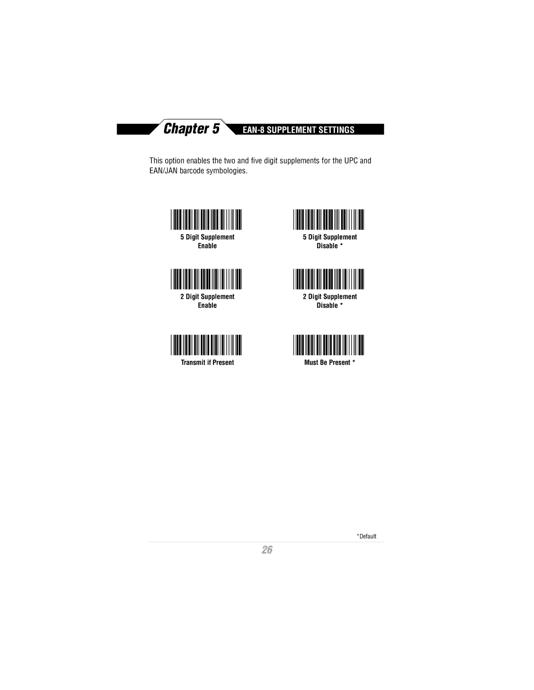 Wasp Bar Code WLR8900 Series manual EAN-8 Supplement Settings 